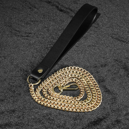 Chain Leash with Leather Handle